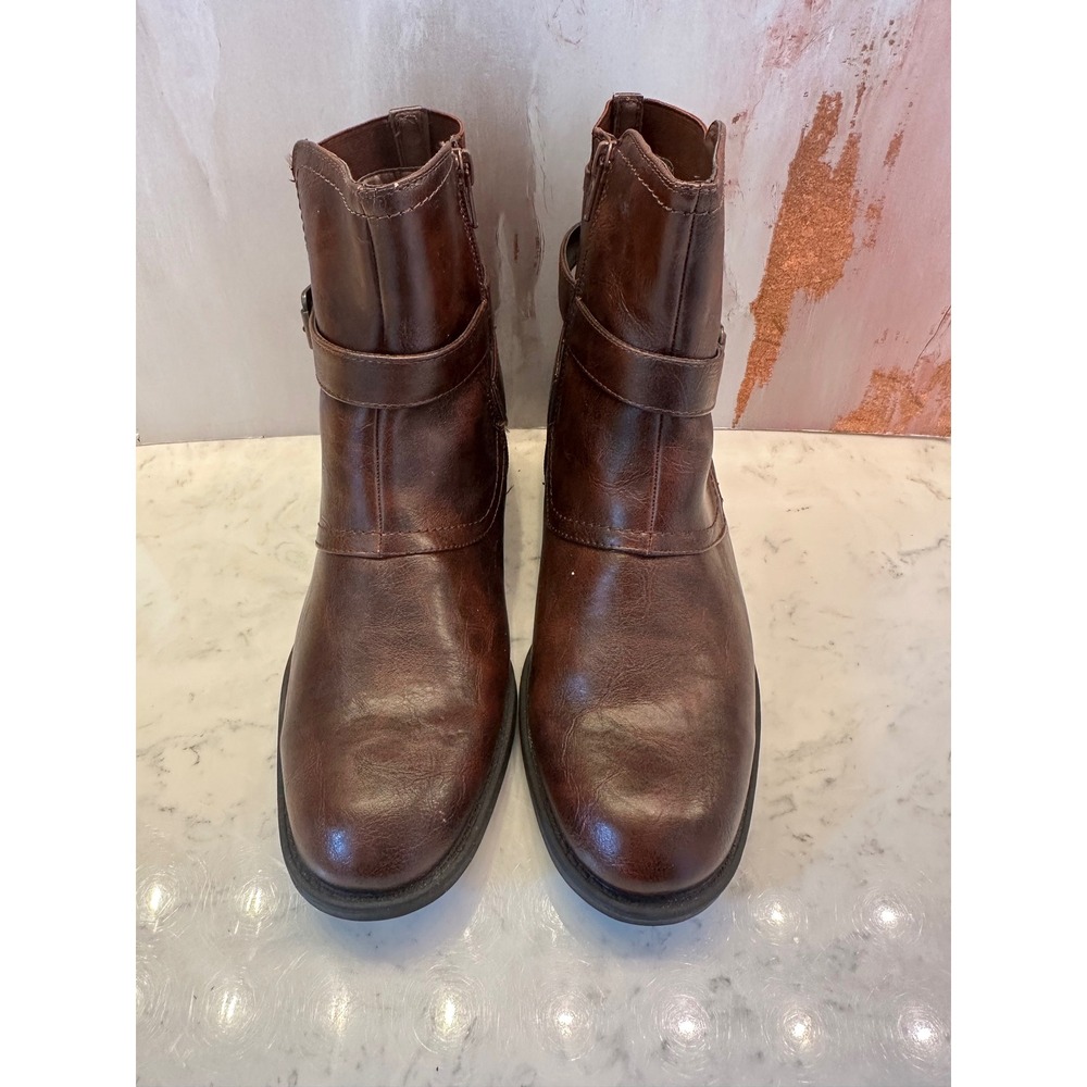 Kim Rogers Rosaley Ankle Boots Whiskey Faux Leather Buckle Zip Women Sz 10M READ